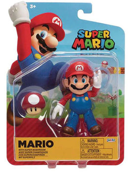 Super Mario Bros Mario with Super Mushroom 4" Figure