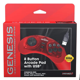 Retro-Bit 8-Button Arcade Pad (Red) for Switch/PC/Genesis Mini