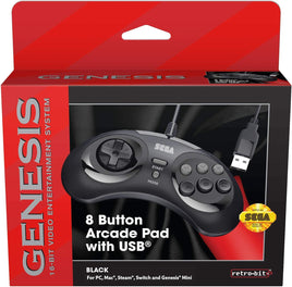 Genesis 8 Button Arcade Pad w/ USB for Switch, Genesis Mini, PC & Mac