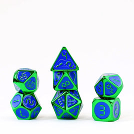 FanRoll Metal 16mm Dice Set (Green w/ Blue Enamel)