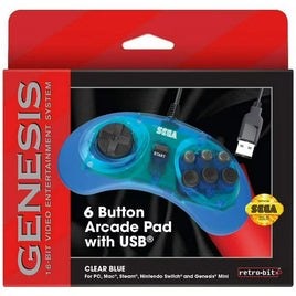 Retro-Bit 8-Button Arcade Pad (Blue) for Switch/PC/Genesis Mini