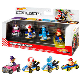 Hot Wheels Mario Kart 4 Pack (Waluigi, Toad, Light Blue Yoshi, & Diddy Kong)