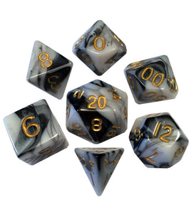 FanRoll Acrylic 16mm Polyhedral Dice Set (Marble w/ Gold Numbers)