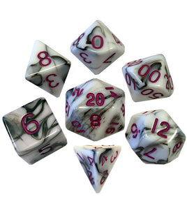 FanRoll Acrylic 16mm Polyhedral Dice Set (Marble w/ Purple Numbers)