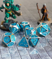 FanRoll Metal 16mm Dice Set (Silver w/ Teal Enamel)