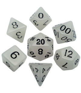 FanRoll Acrylic 16mm Polyhedral Dice Set (Glow in the Dark Clear)