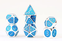 FanRoll Metal 16mm Dice Set (Silver w/ Teal Enamel)