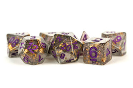 FanRoll Resin 16mm Dice Set (Gray w/ Gold Foil & Purple Numbers)