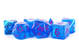 FanRoll Acrylic 16mm Polyhedral Dice Set (Stardust Blue w/ Purple Numbers)