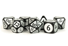 FanRoll Enamel Acrylic 16mm Polyhedral Dice Set (Black w/ Silver Enamel)