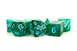 FanRoll Acrylic 16mm Polyhedral Dice Set (Stardust Green w/ Blue Numbers)