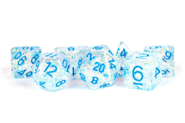 FanRoll Resin 16mm Dice Set (Flash Clear w/ Light Blue Numbers)