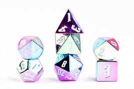 FanRoll Aluminum Plated Acrylic 16mm Polyhedral Dice Set (Rainbow Aegis w/ White Numbers)