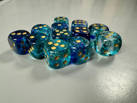 Chessex Dice Nebula Oceanic/Gold Luminary D6 Block (12 dice)