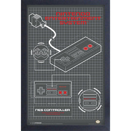 Nintendo Entertainment Controller Diagram 11" x 17" Framed Print