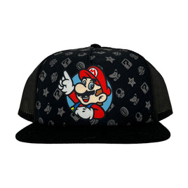 Mario Black Iconic Items Youth Trucker Hat
