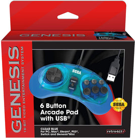 Retro-Bit Genesis 6-Button Arcade Pad (Clear Blue)